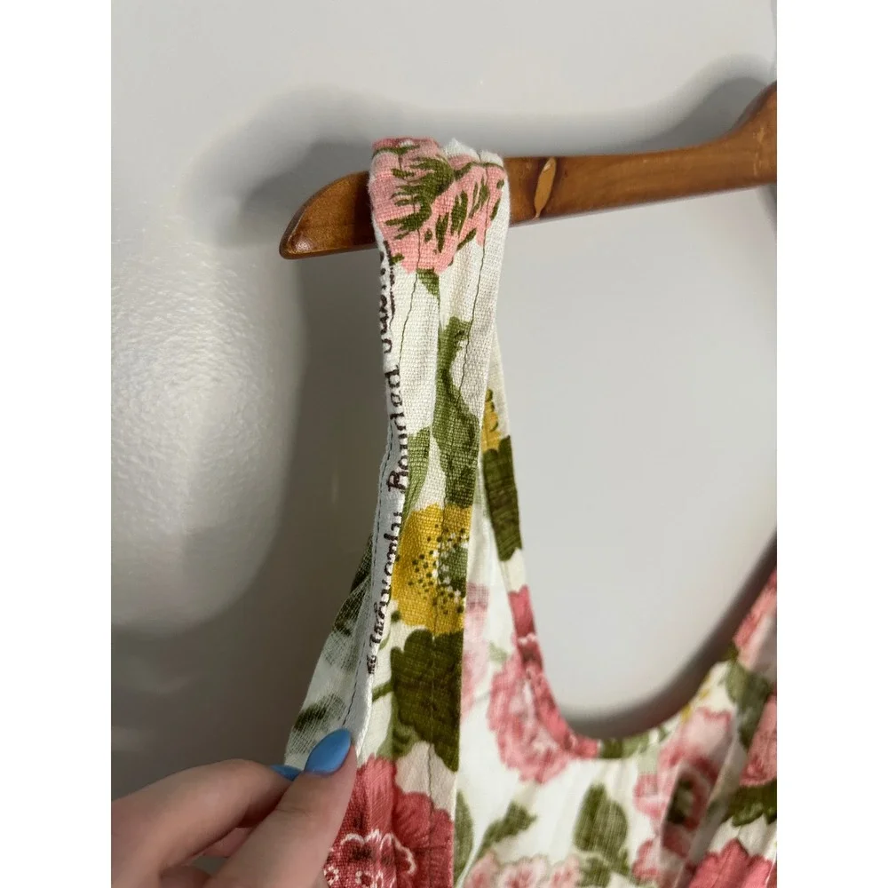 Good Deeds Floral Pinafore Apron Women OS White Pink EUC Upcycled Handmade Maine